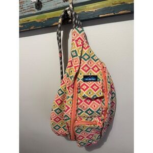 KAVU Rope Bag Geometric Diamond Canvas Sling Backpack Pink Orange Green
